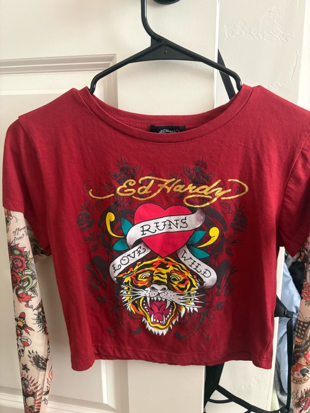 Ed Hardy Women's Red Graphic Tee - 'Love Runs Wild'